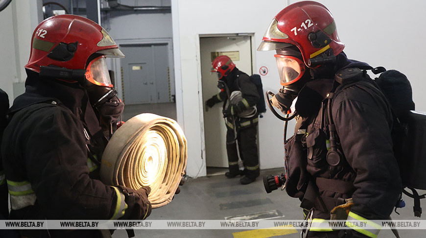 Belarusian rescue workers in tactical exercise at Mogilev railway station